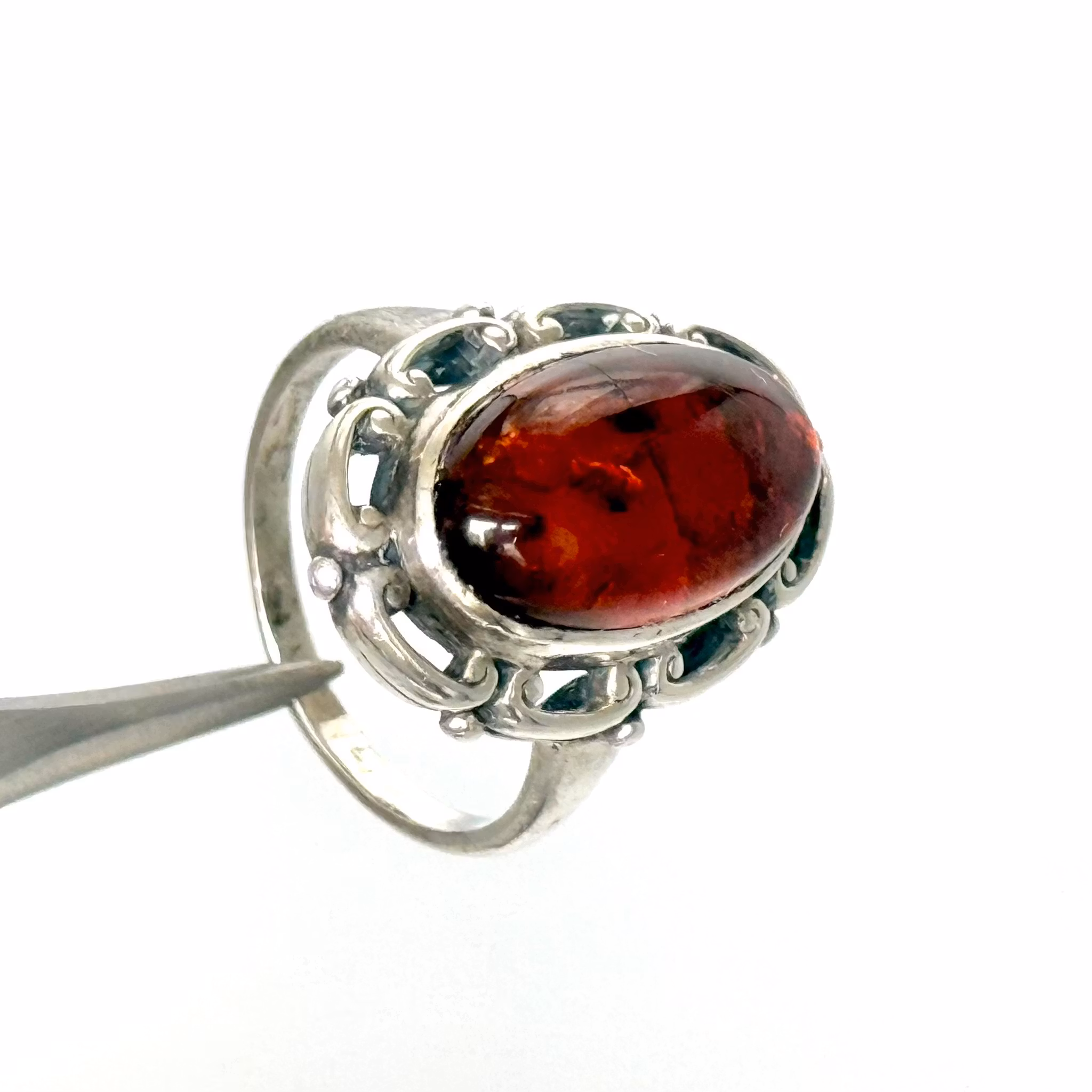 SDNF Vintage Sterling 925 Silber Ring mit Bernstein