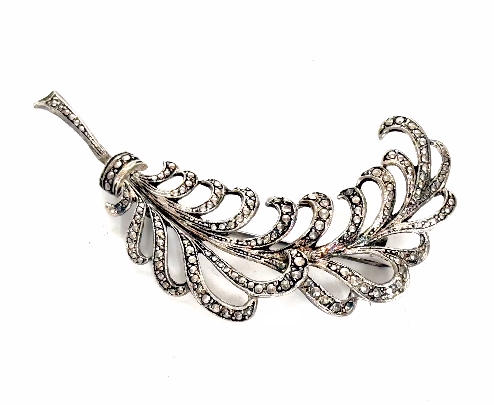 Broszka vintage srebrna z szlifowanymi markazytami