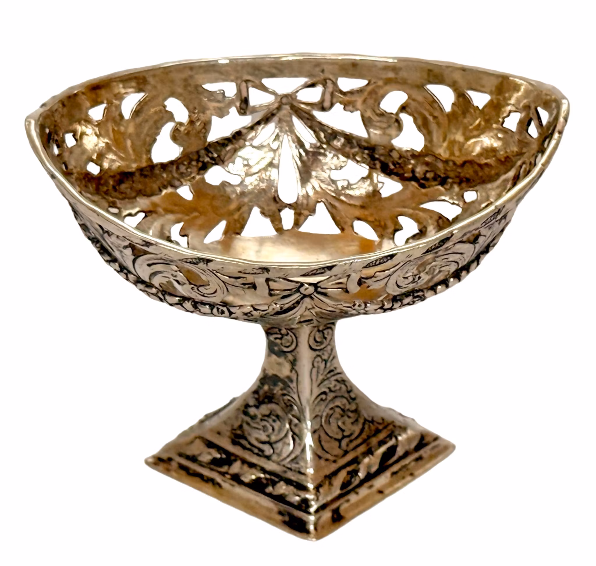 Antieke zilveren schaal op voet, gestempeld