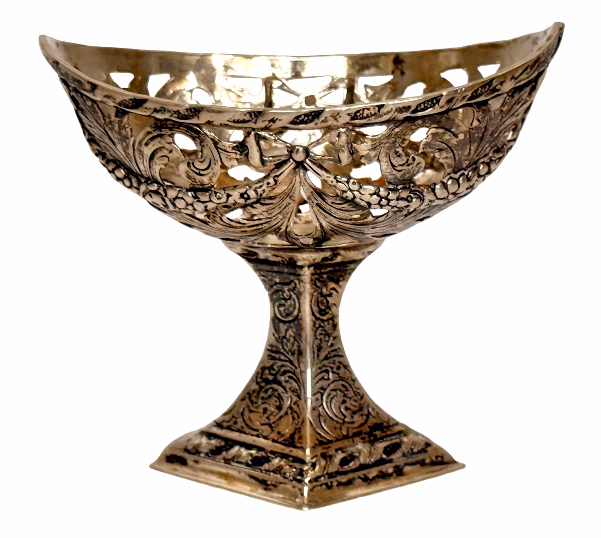 Antieke zilveren schaal op voet, gestempeld