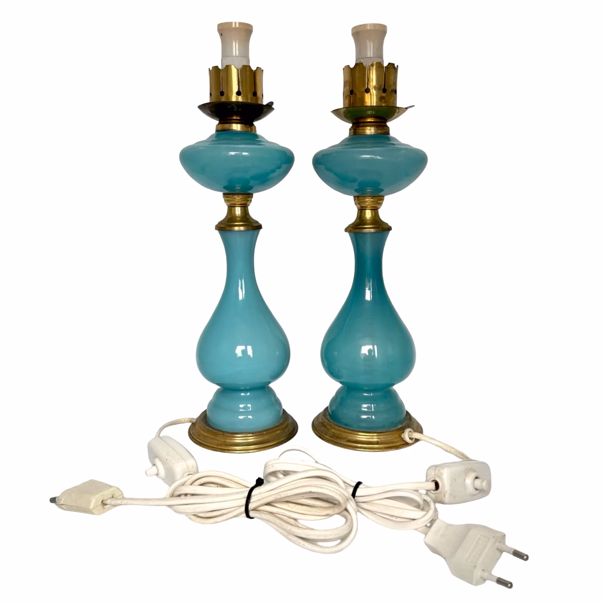 Lampade da tavolo antiche in vetro opalino blu, stile Napoleone III