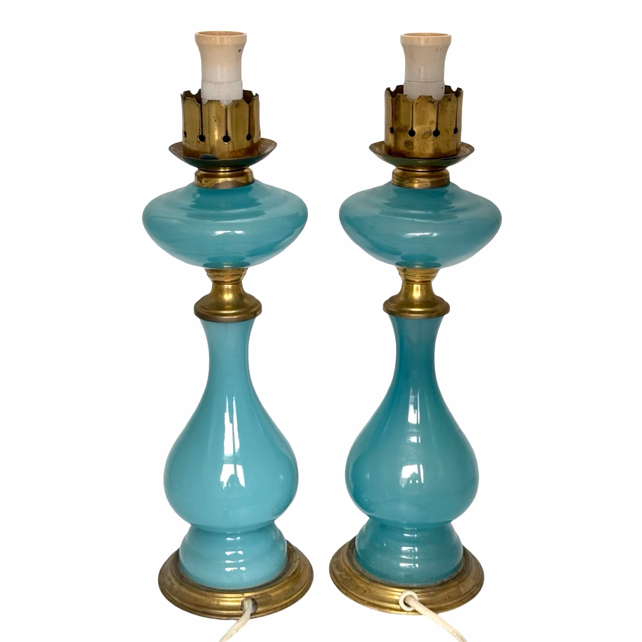 Lampade da tavolo antiche in vetro opalino blu, stile Napoleone III
