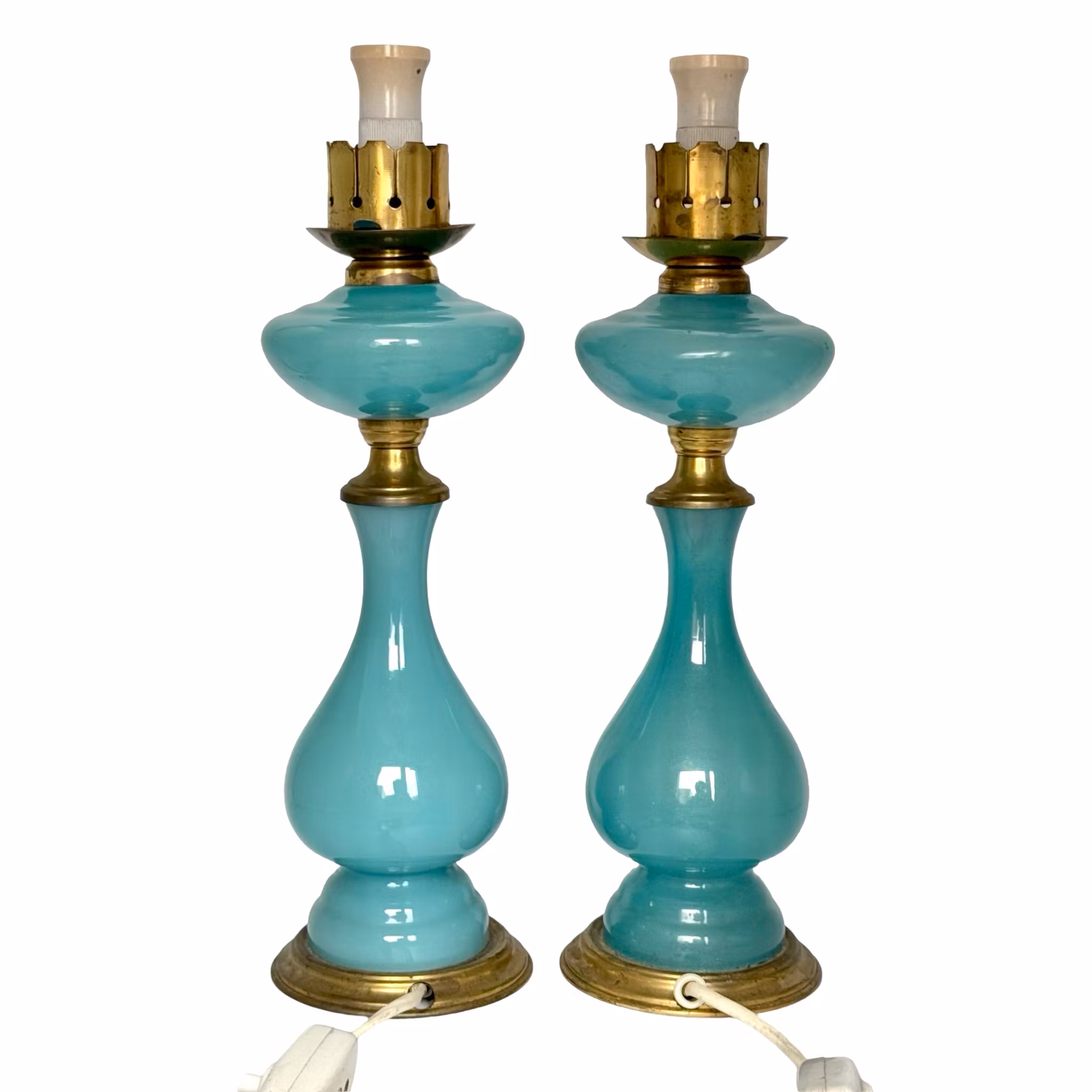 Lampade da tavolo antiche in vetro opalino blu, stile Napoleone III