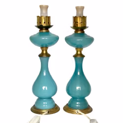 Antika bordslampor av blå opalin glas, Napoleon III stil