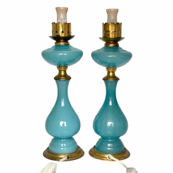 Antika bordslampor av blå opalin glas, Napoleon III stil