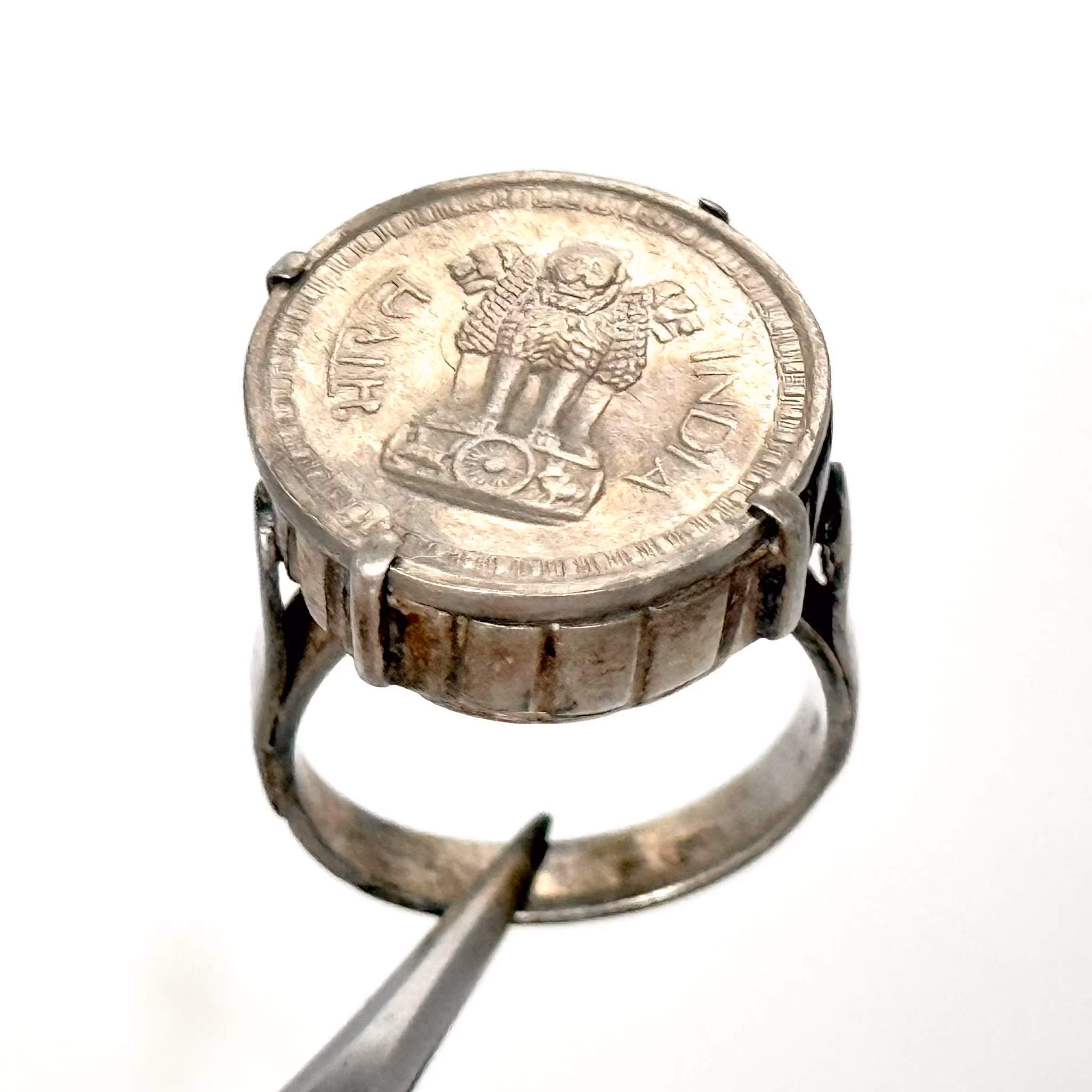 Ring, Silver med Indisk mynt 1961