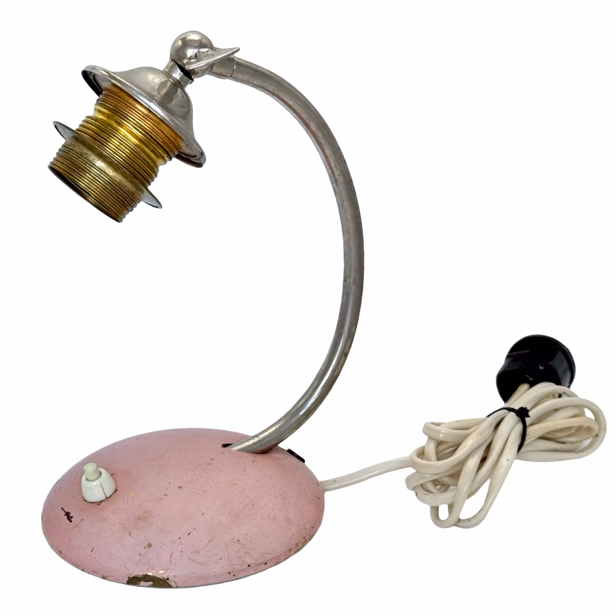 Lampe de table années 30/40, métal couleur rose
