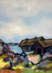 Calle Holmqvist, Akvarellmaleri, Signert