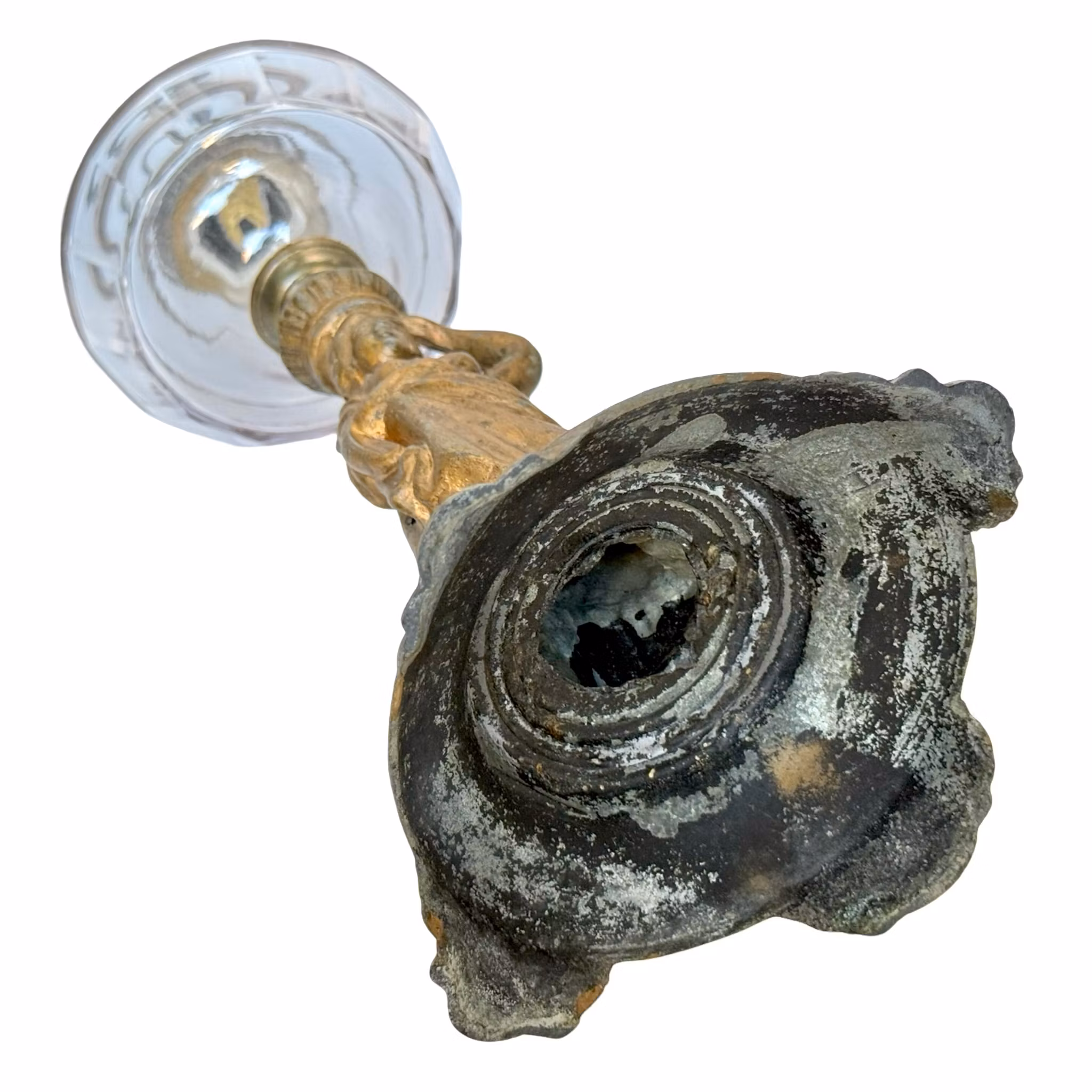 Antik Bordsfotogenlampa, zink, i form av stående kvinna