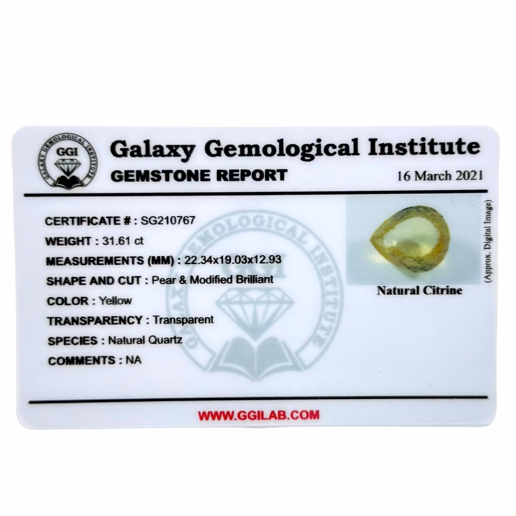 31,61 karat naturlig ubehandlet citrin med certifikat