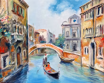 Venetsian vesikanavia, Italia, Öljymaalaus kankaalle, Signeerattu