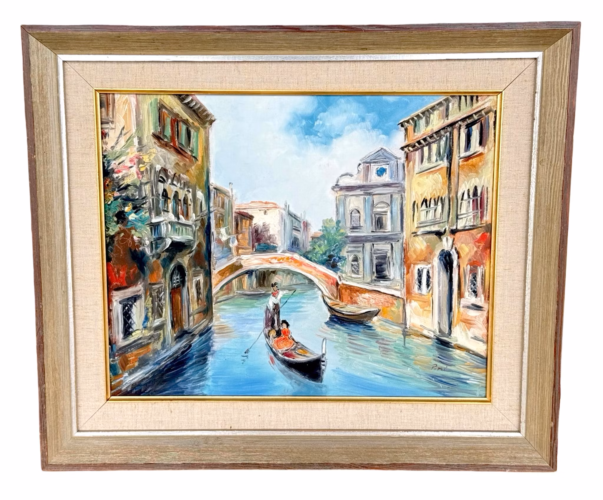 Venezia vannkanaler, Italia, Oljemaleri på lerret, Signert