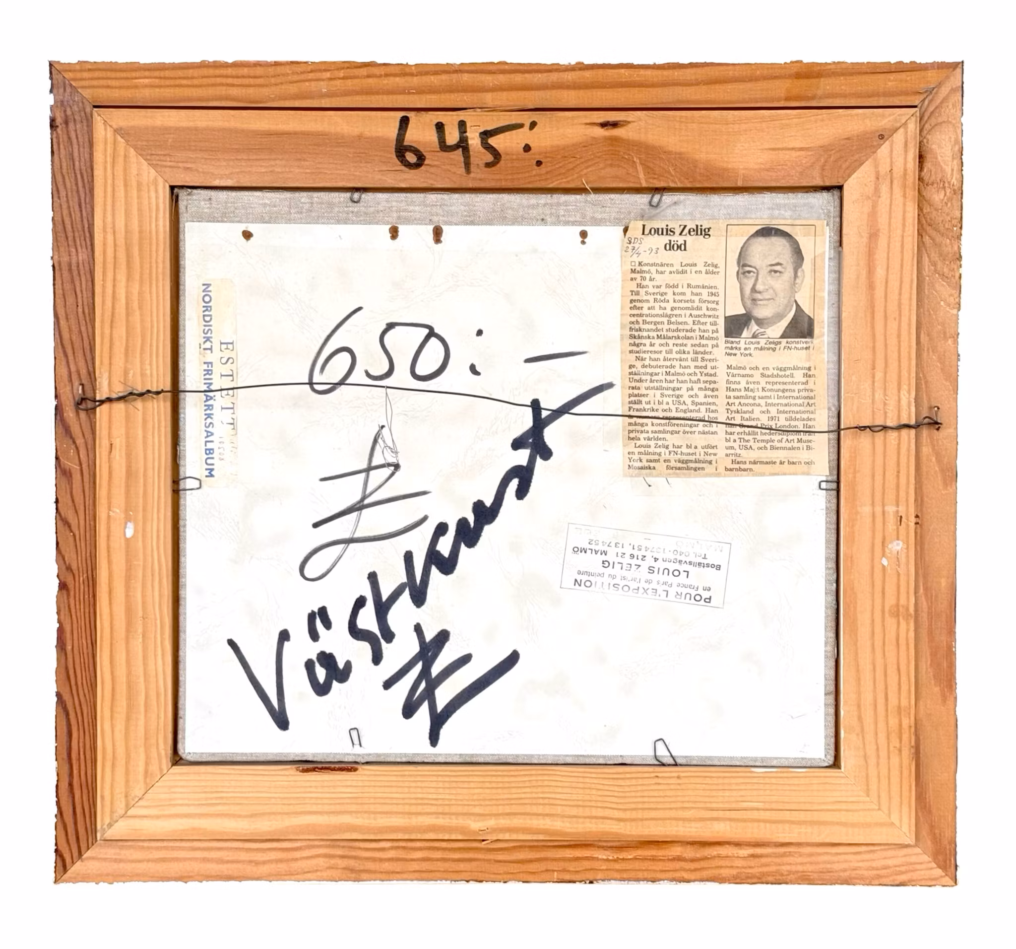 Louis Zelig (1922-1993). Oljemålning på duk, Signerad