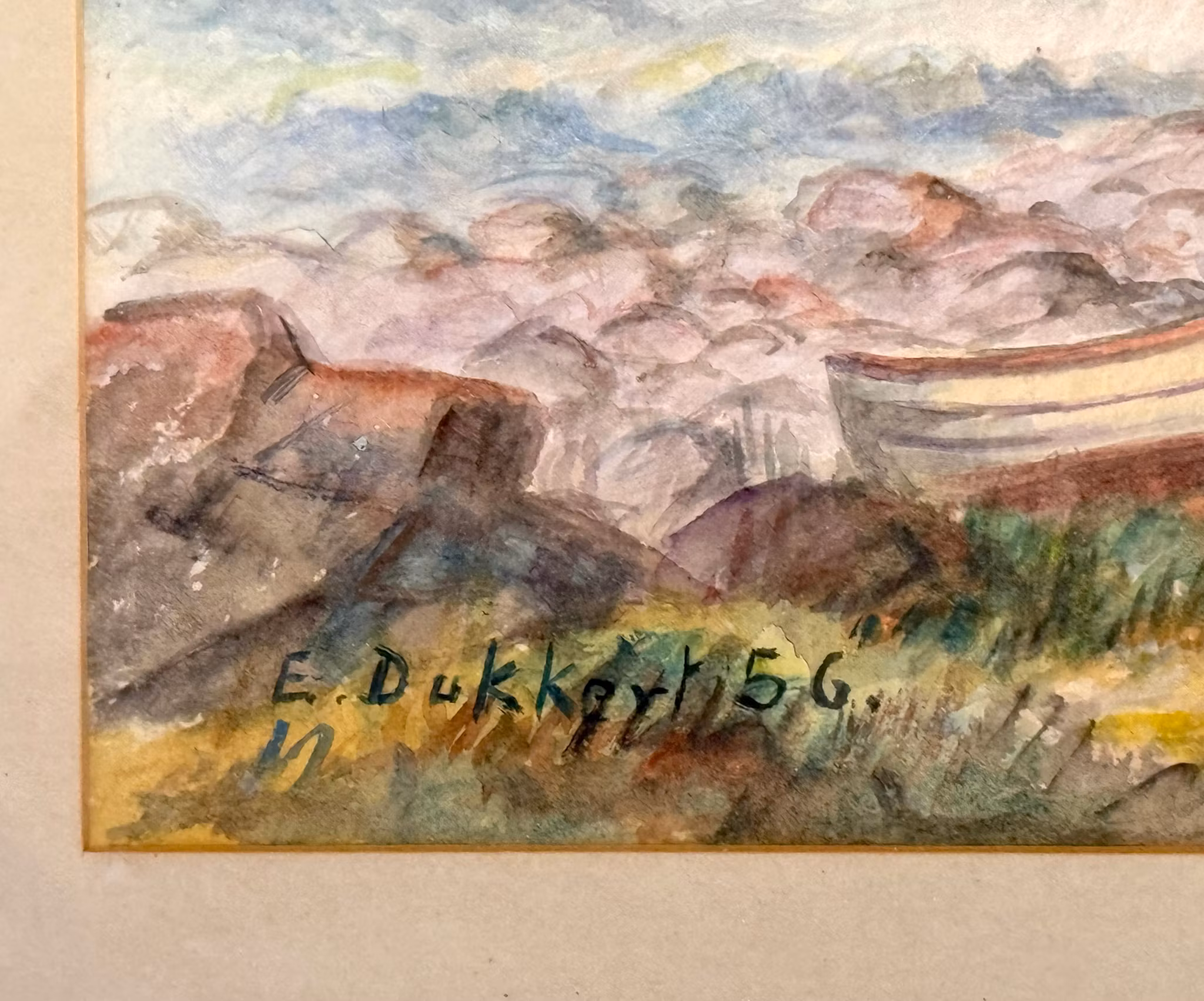 E.Dukkert, Akvarellmålning, Signerad