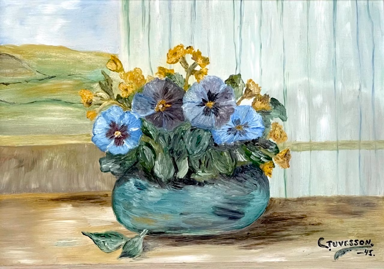 S. Tuvesson, Oljemålning på pannå, signerad