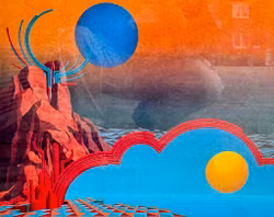 Cosmos. Litografía en color, impresión surrealista enmarcada, firmada