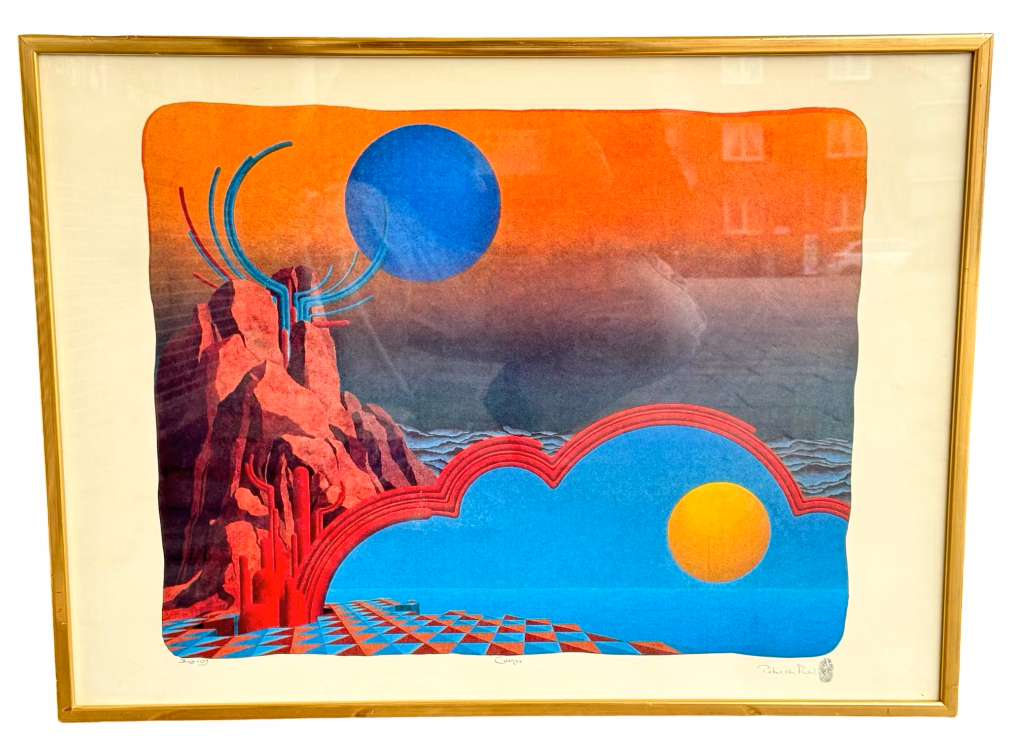 Cosmos. Litografía en color, impresión surrealista enmarcada, firmada