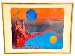 Cosmos. Litografía en color, impresión surrealista enmarcada, firmada