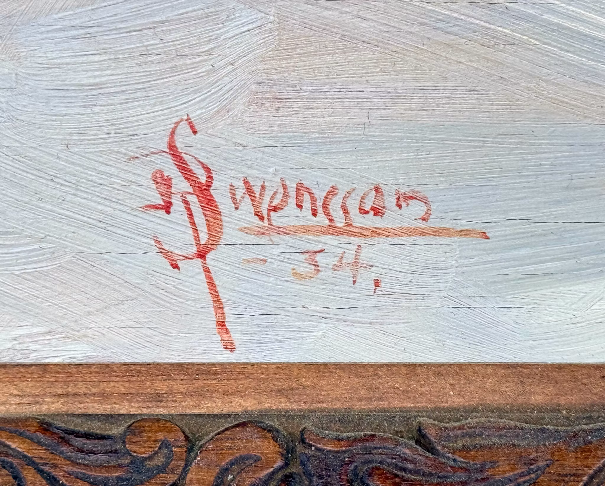 P. Swensson, Obraz olejny na drewnie, sygnowany