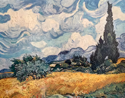 Vincent Van Gogh, Pole pszenicy z cyprysami, stary wydruk w ramie