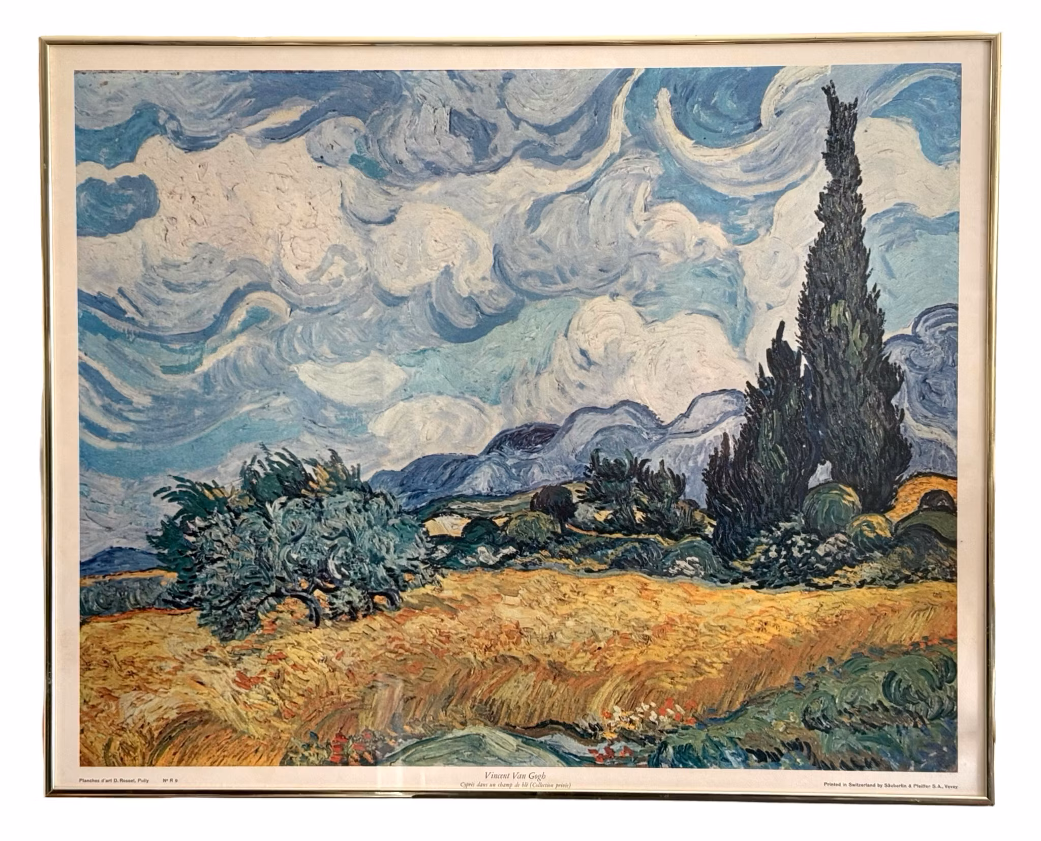 Vincent Van Gogh, Pole pszenicy z cyprysami, stary wydruk w ramie