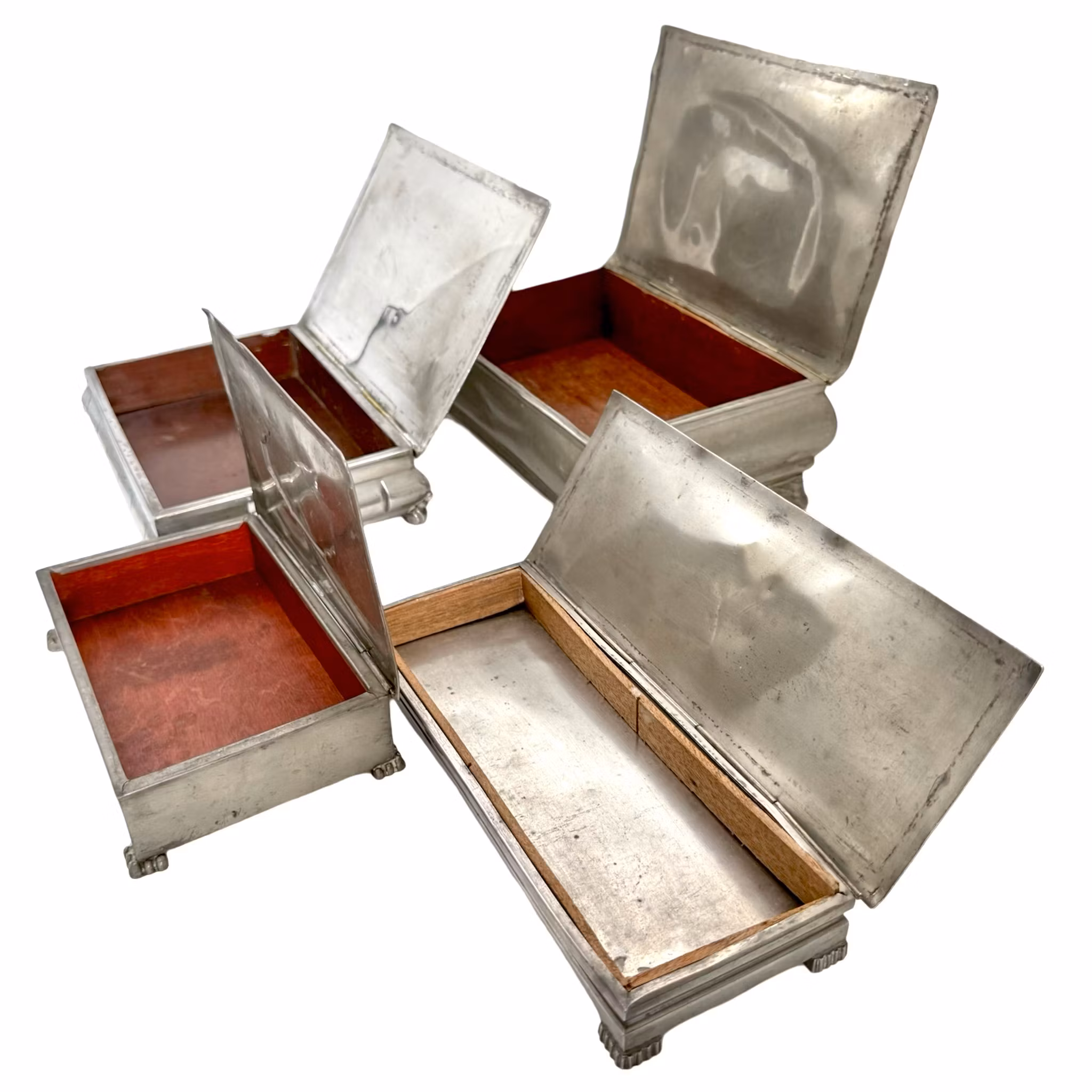 4pcs, Cigar boxes, Svenskt Tenn Mabos & Dansk kunst pewter & GAB pewter