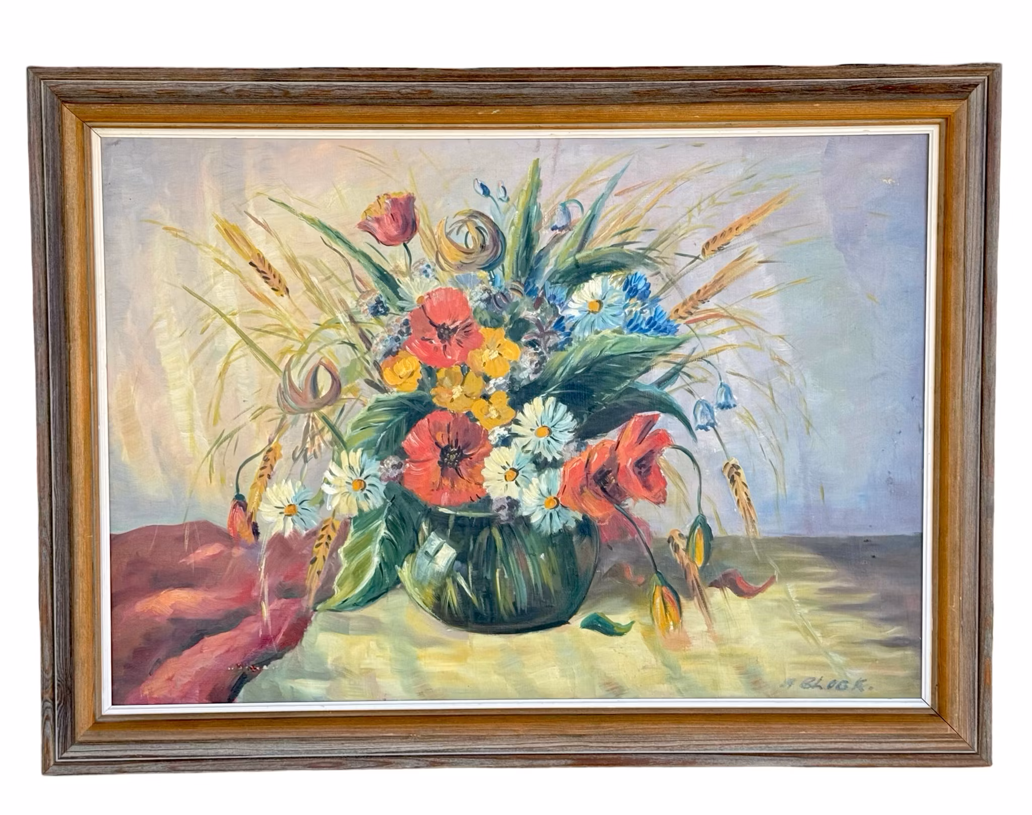 M Block. Öljymaalaus kankaalle, Signeerattu