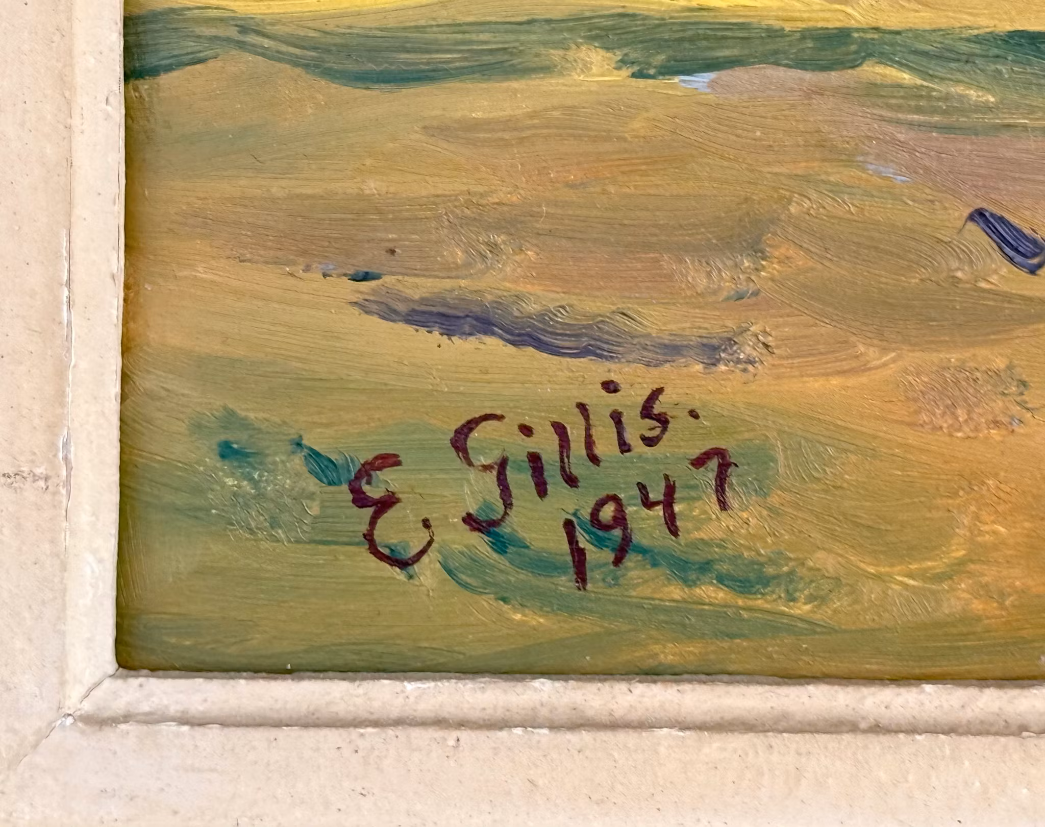 E. Gillis, Obraz olejny na desce, sygnowany
