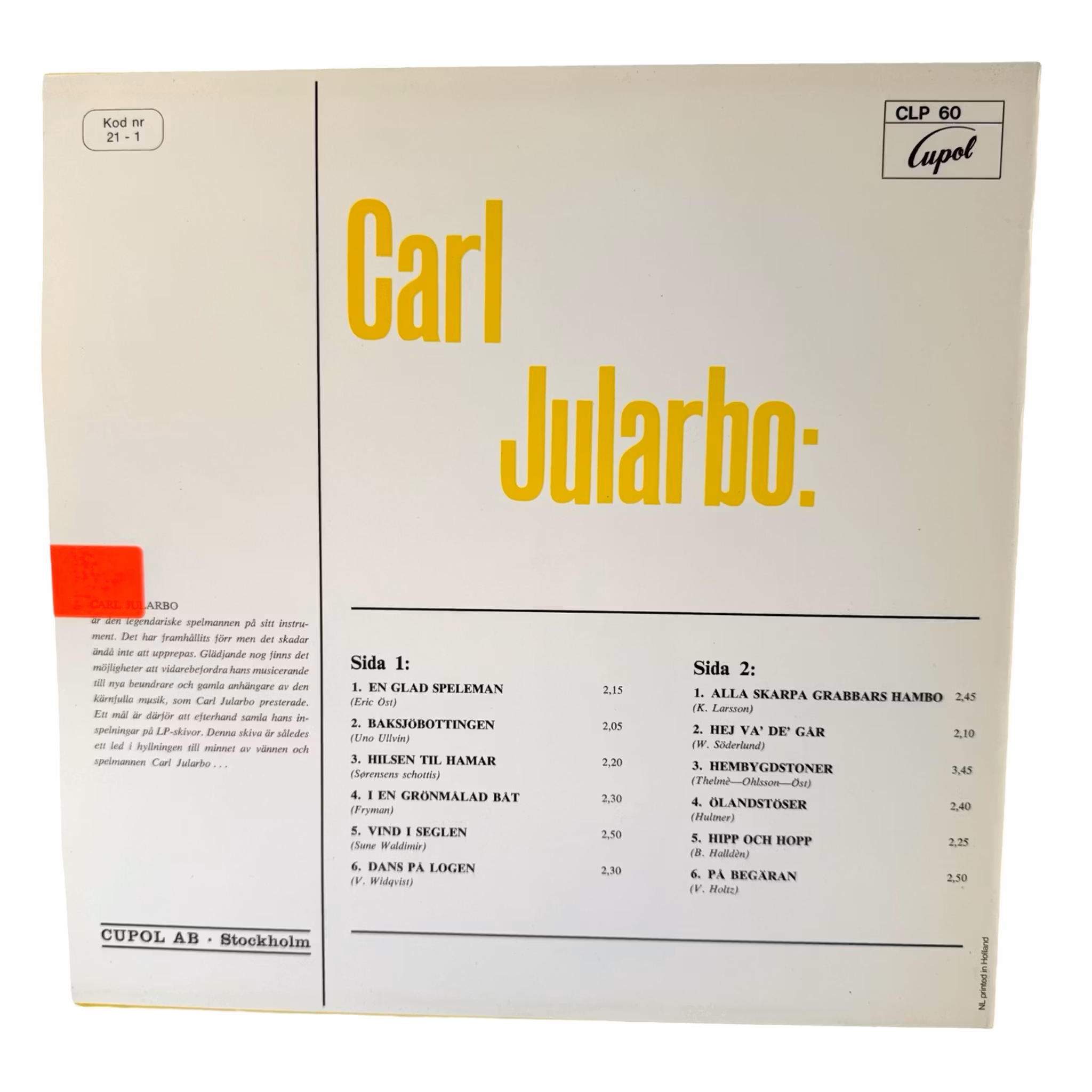 Carl Jularbo - En glad spillemand, LP Vinyl, Ubrugt