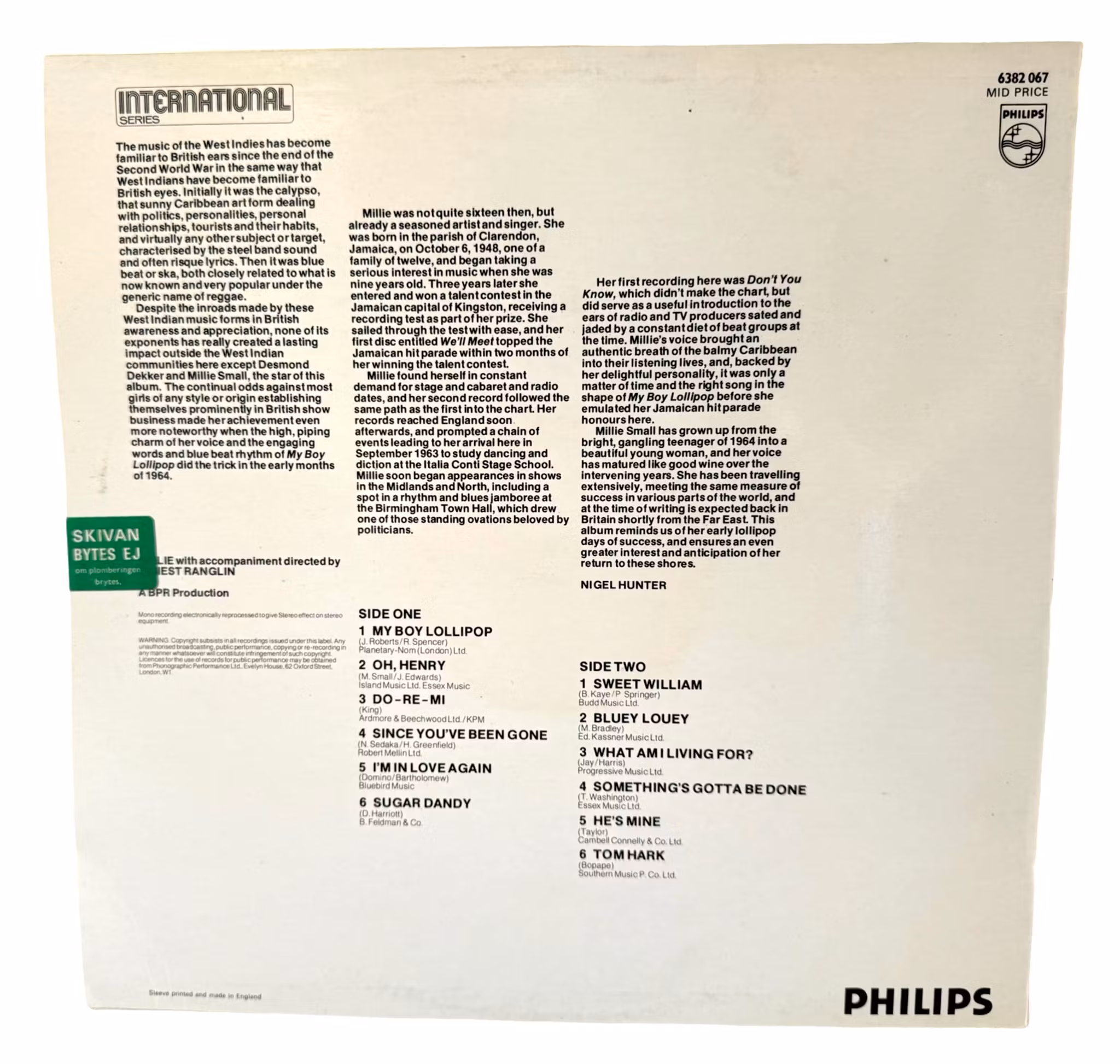 Millie's Lollipop Reggae, LP Vinyl, Ubrukt