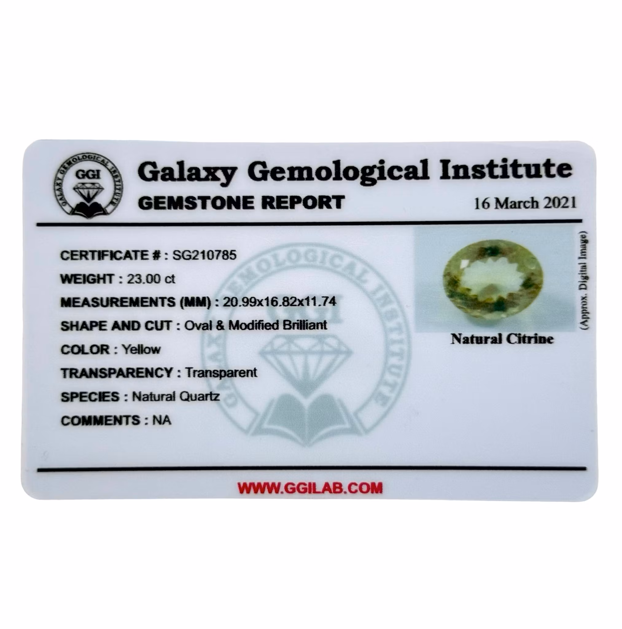 Citrino natural sin tratar de 30,00 quilates con certificado