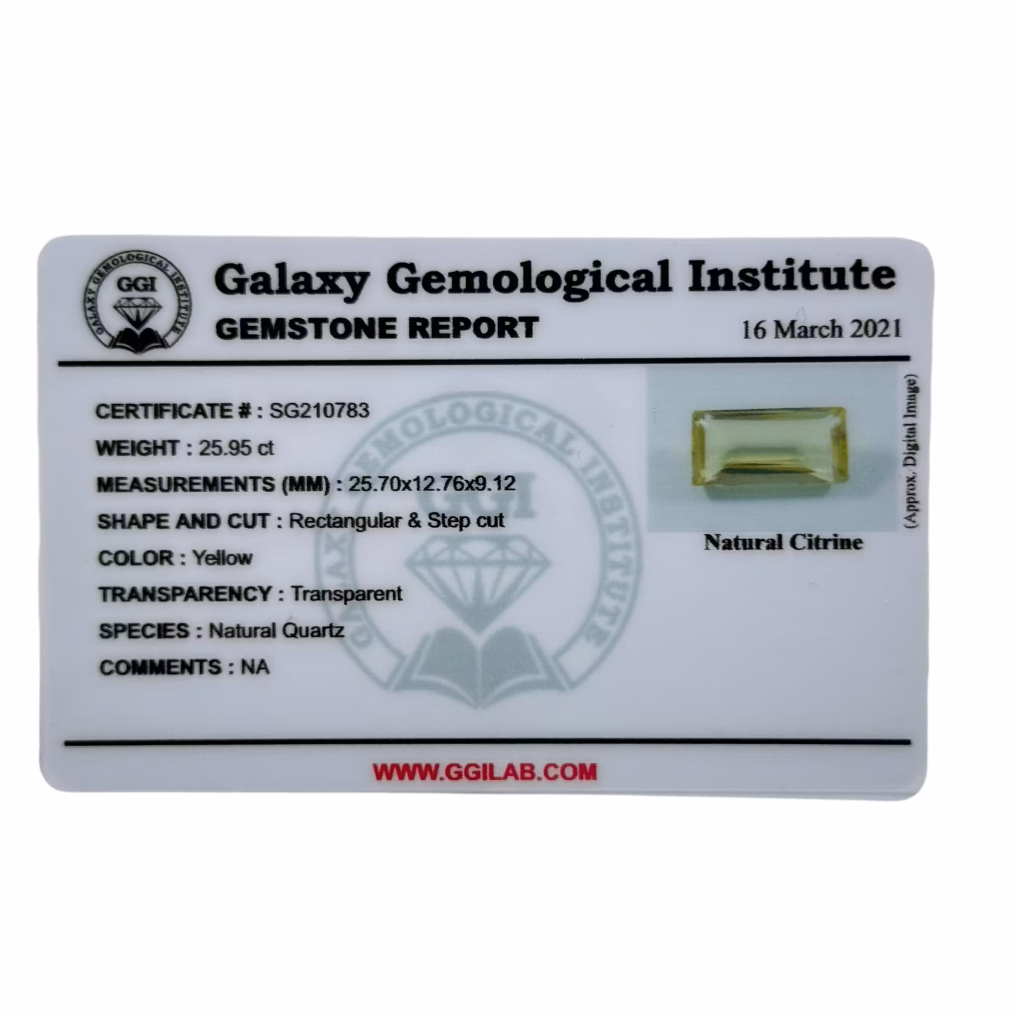 25,95 karaatin luonnollinen käsittelemätön sitriini sertifikaatilla
