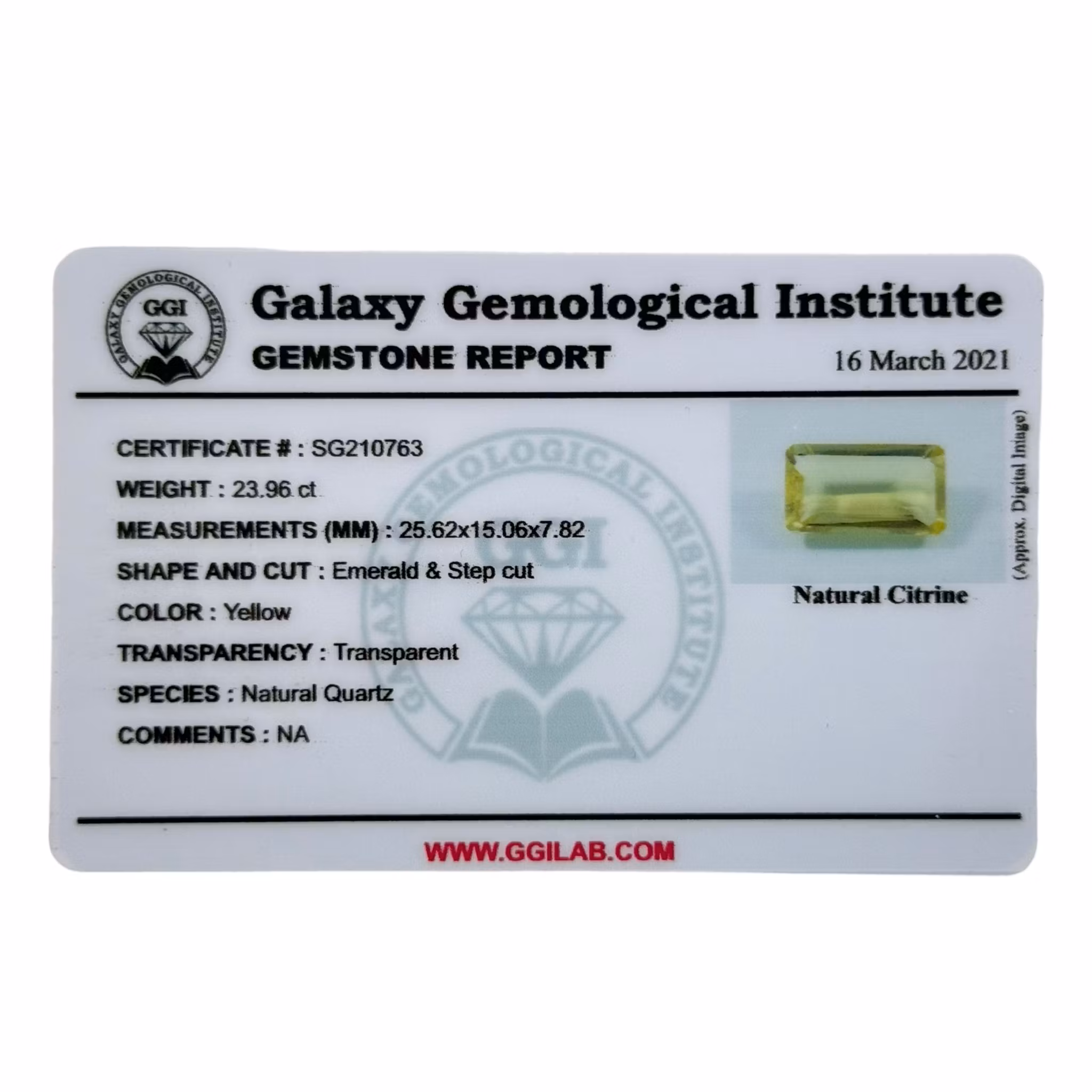 23.96 Karat naturlig obehandlad Citrin med certifikat