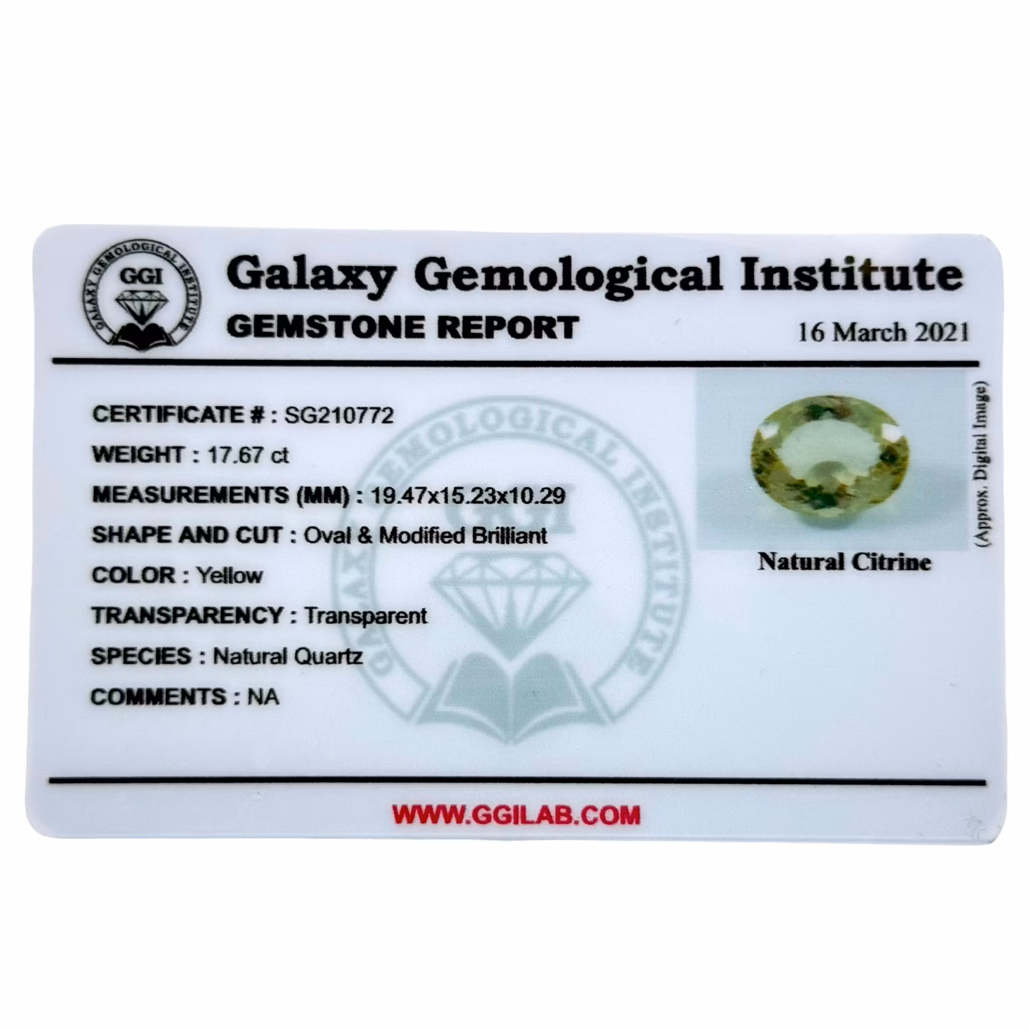 17,67 karatowy naturalny nieobrobiony cytryn z certyfikatem