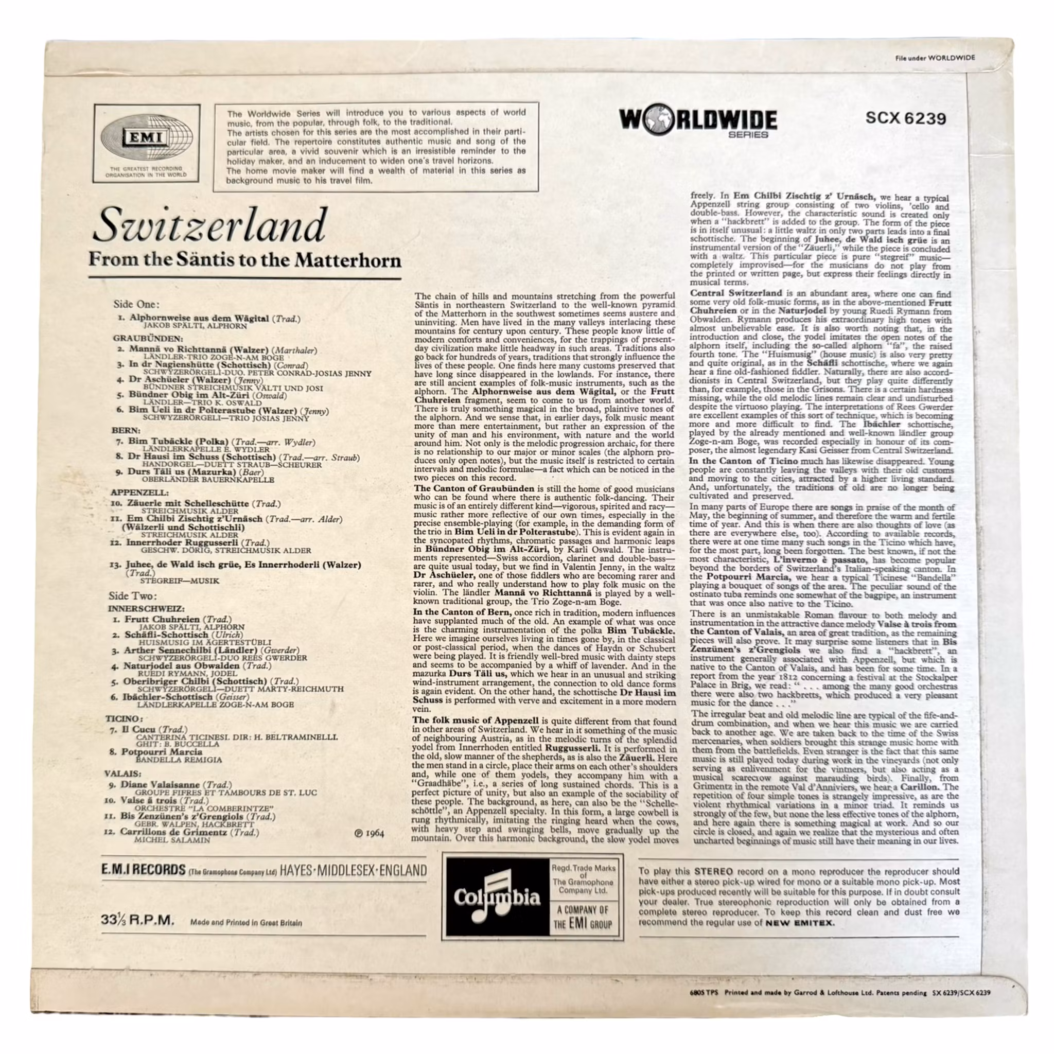 Switzerland From The Säntis To The Matterhorn, LP Vinyl