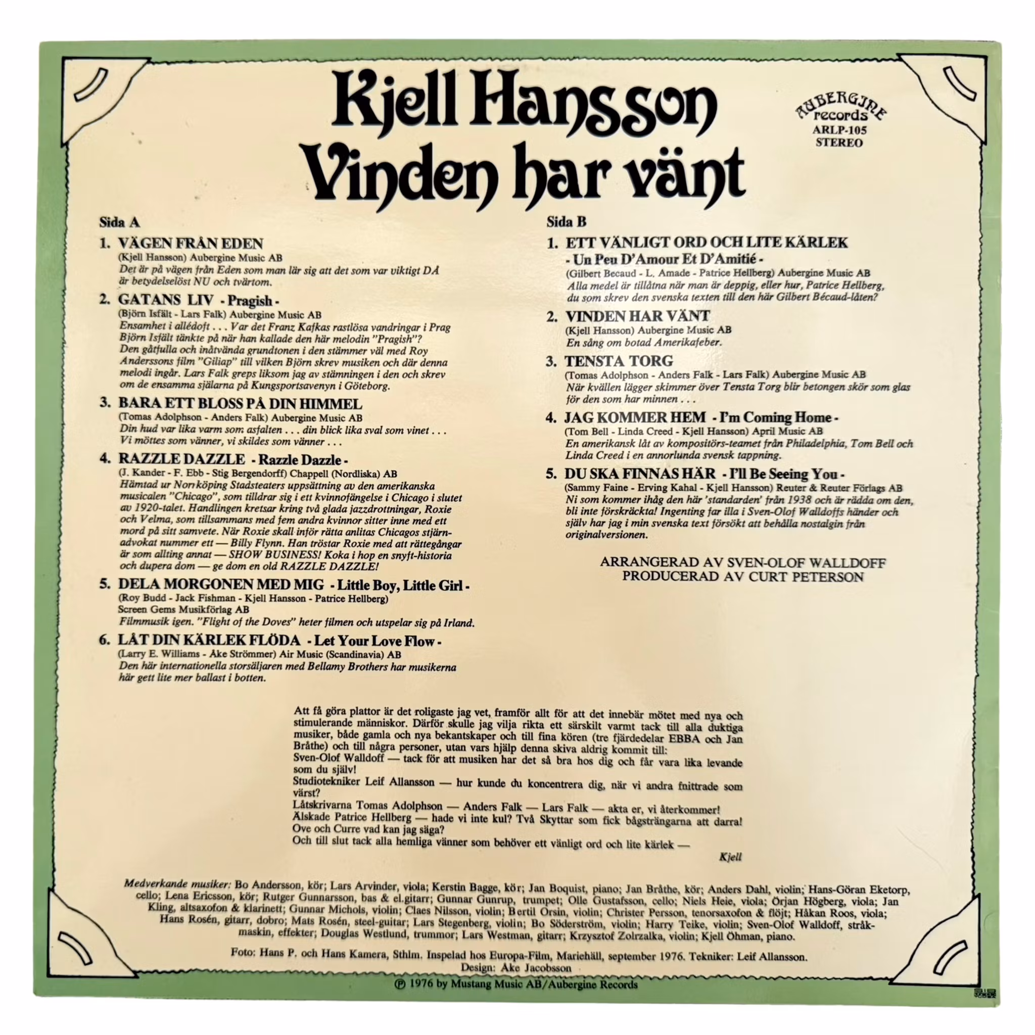 Kjell Hansson – Il vento è girato, LP in vinile