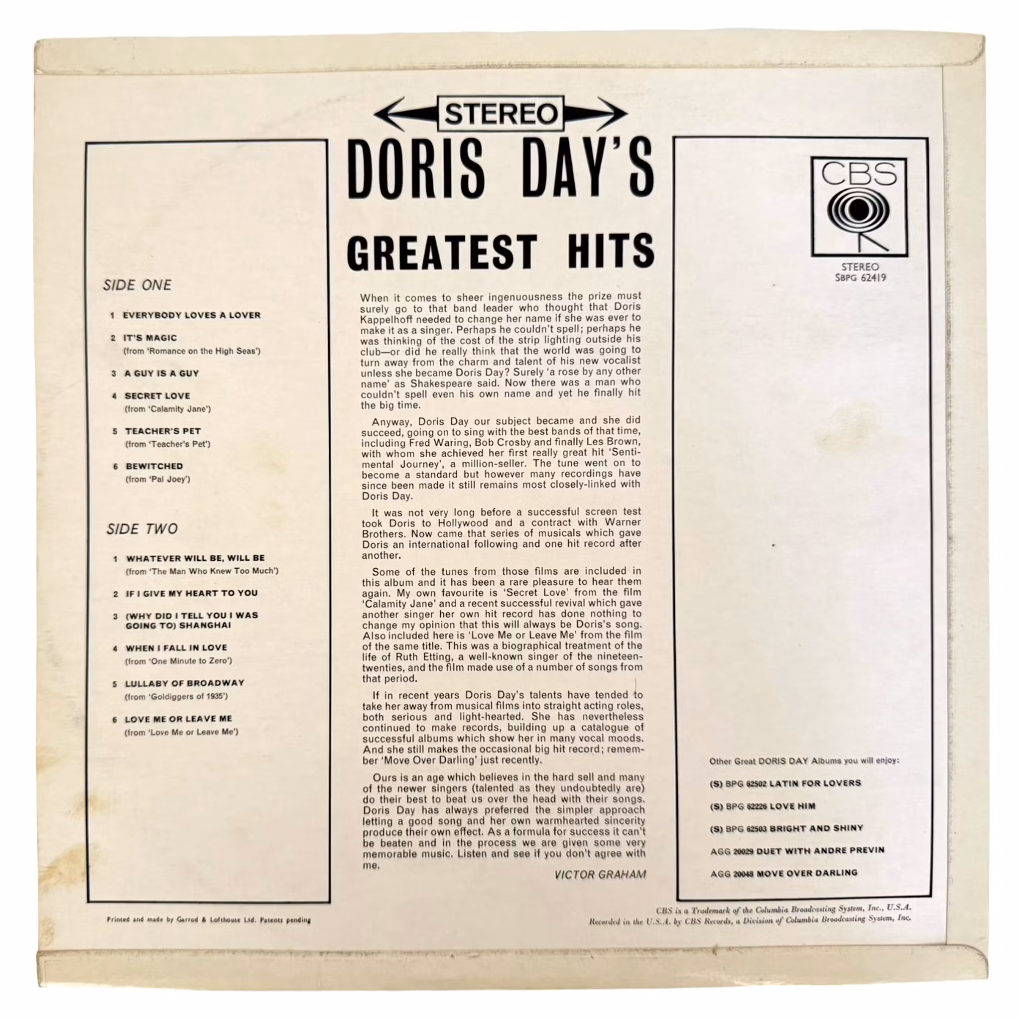 Doris Day - Greatest Hits, LP in vinile