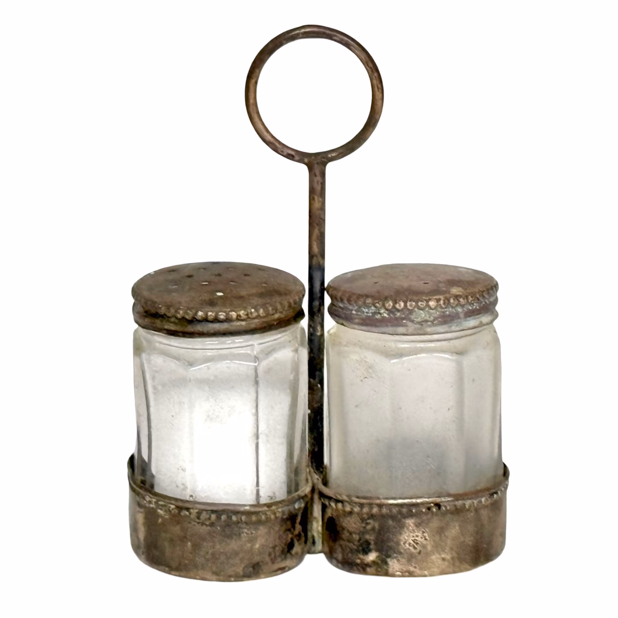 Set di saliera e pepiera in argento e vetro con contenitore in argento 835