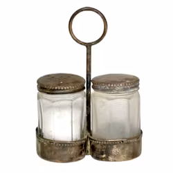 Salt och pepparkar set i silver och glas med behållare i 835 silver