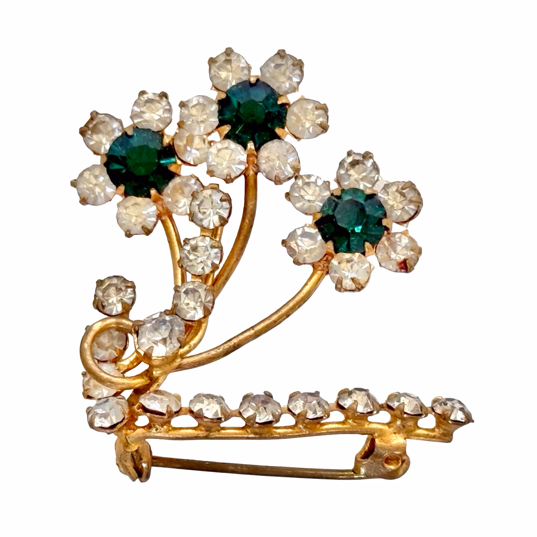 Broche vintage de flor de cristal verde