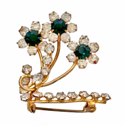 Vintage groene kristallen bloemenbroche