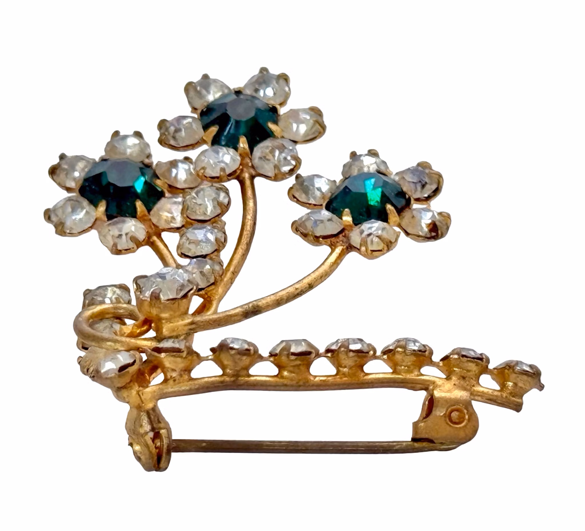 Broche vintage de flor de cristal verde