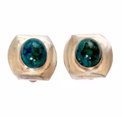 Vintage-Paar Ohrringe in Silber 925 mit grünen Steinen im Cabochonschliff