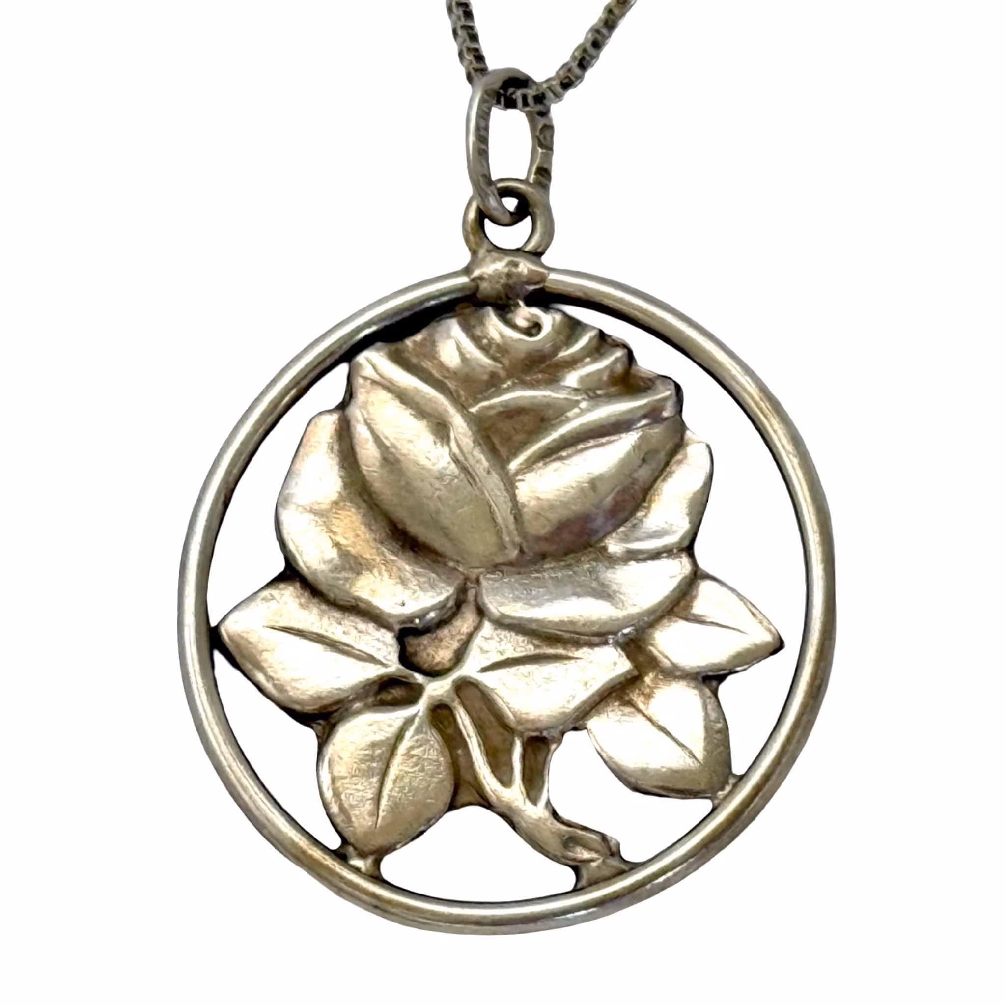 Vintage hopeinen 925-kaulakoru riipuksella