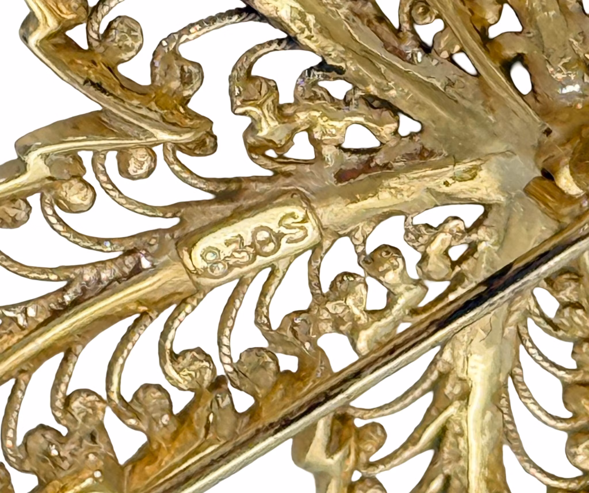 Vintage, Alice Caviness, Srebrna Filigranowa Broszka, Złocona, Niemcy