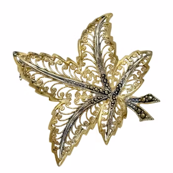 Vintage, Alice Caviness, Srebrna Filigranowa Broszka, Złocona, Niemcy