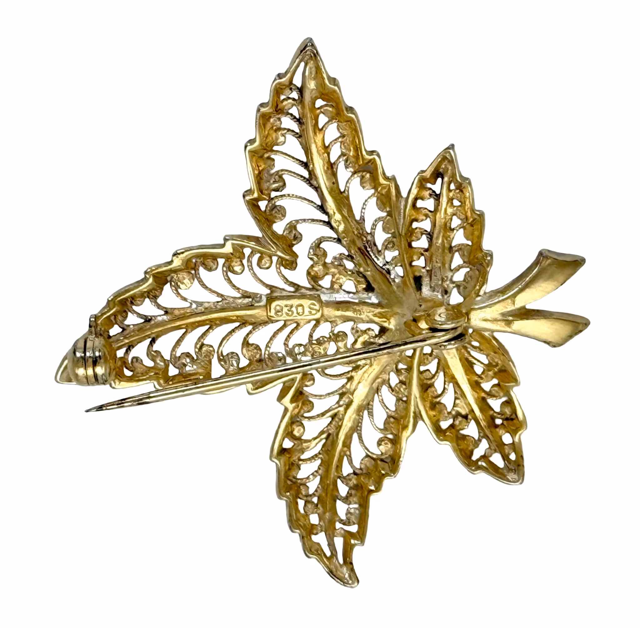 Vintage, Alice Caviness, Srebrna Filigranowa Broszka, Złocona, Niemcy