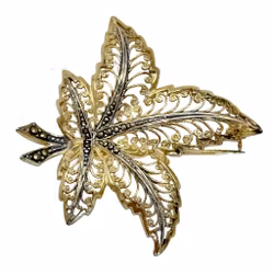 Vintage, Alice Caviness, Srebrna Filigranowa Broszka, Złocona, Niemcy
