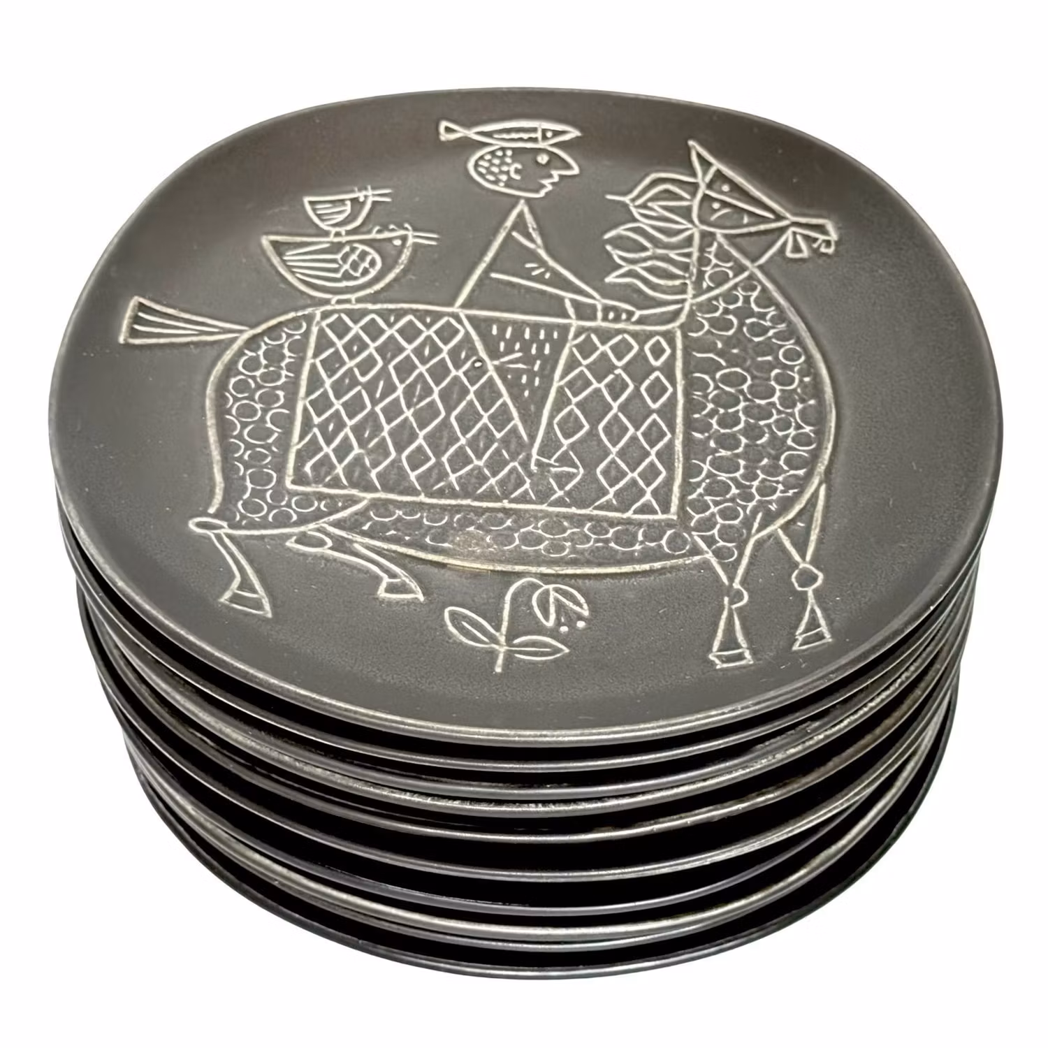 8 st, Stig Lindberg (Sverige 1916-1982). Flintporslin assietter "Piazza", Gustavsberg