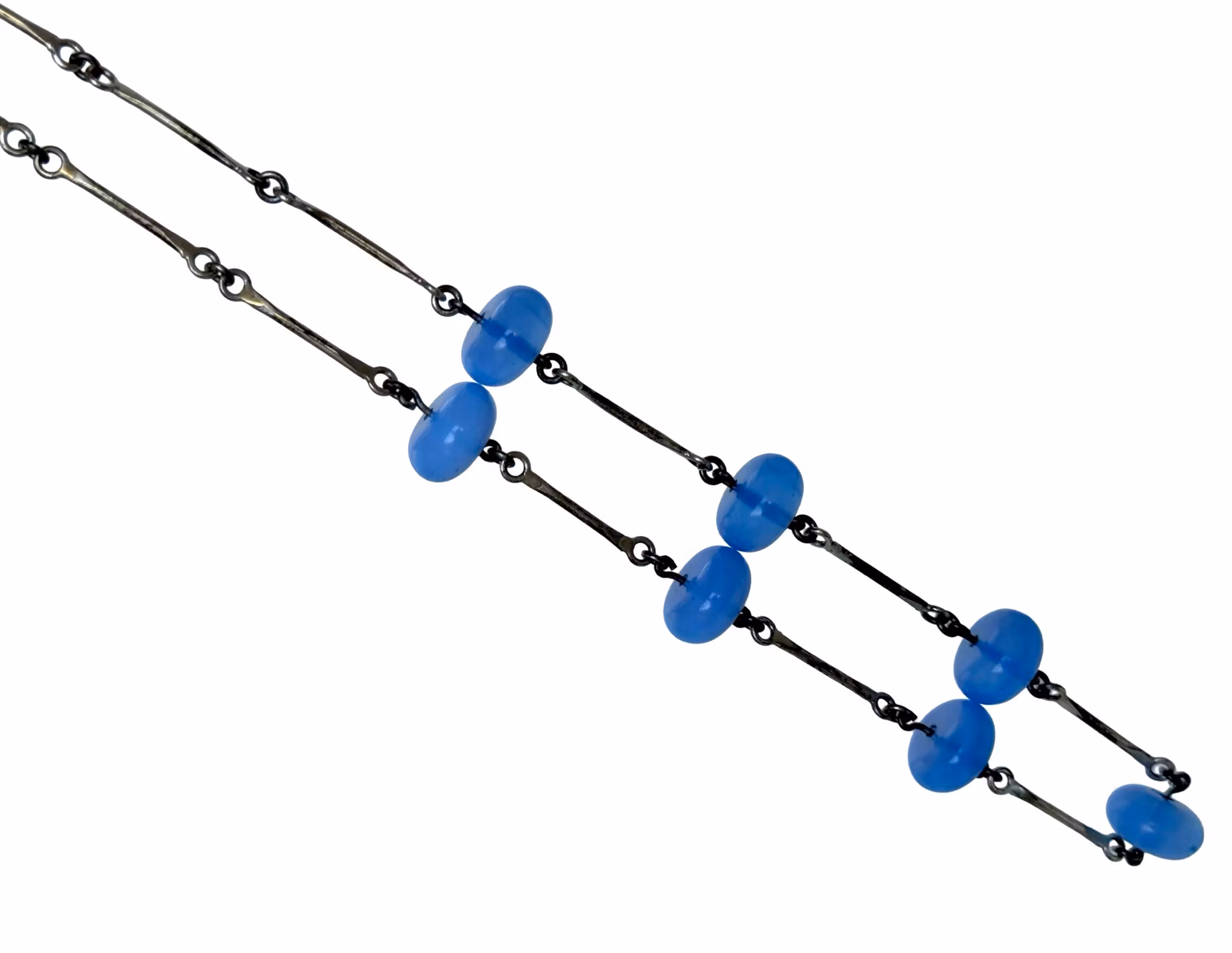 Vintage 925-hopeakaulakoru lasihelmillä
